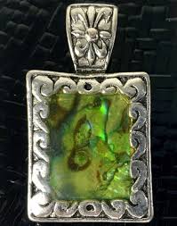 Vintage Silver Tone Rectangular Abalone Pendant (Necklace ...