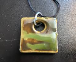 Whimsical Ceramic Green Square Necklace Pendant, Earth ...
