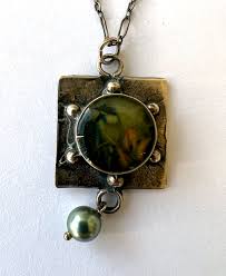 24-11. Blue Square Silver Rivet Necklace – Guardino Gallery