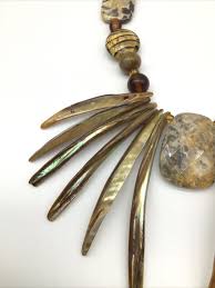 Vintage Ethnic Tribal Abalone MOP Fringe Glass Bead Stone ...