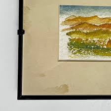 Italian watercolor countryside landscape painting with black wooden frame, 1990s For Sale at 1stDibs