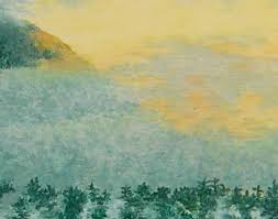 Alan Bray - First Light, A Misty Morning Sunrise Scene in Maine with a Mountain View For Sale at 1stDibs