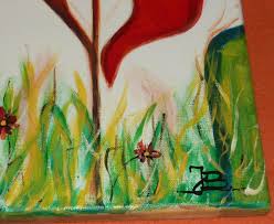 Drei Kühe auf grüner Wiese Expressionismus Gemälde Monogramm ...