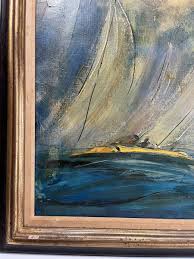 SIGNED YACHT RACING VINTAGE SEASCAPE MID CENTURY ART DECO SAILING OIL PAINTING | eBay