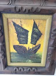 Vintage Hawaiian Artist Junk Boat Heavey Oil on Canvas Painting By Roland Brower | eBay