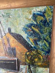 Vintage G Gould Wood Framed 34 x 28” Oil Painting Water Boat Sea Ship Windmill | eBay