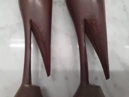 2 Wooden Hand Carved Birds Stork Heron Retro MCM Vibe Natural Brown 7+ inches | eBay