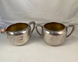 Vintage Silver Creamer and Sugar Bowl, Silver on Brass - Etsy