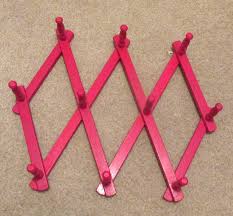 Vtg Red Expandable Rack Wood Accordion 10 Peg Wall Hanger ...