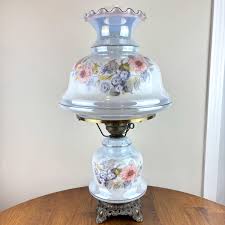 Vintage Blue Luster Blue Pink Floral Hurricane Lamp ...