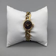 Vtg Rivalle Watch Women 16mm Gold Tone Black Dial 17J Oval ...