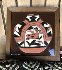Southwest Mag Mor Art Tile Trivet Pottery Framed Christine Fitzgerald 9.5"x9.5" | eBay