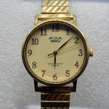 Acqua Men Watch 35mm Round Dial Gold Tone Stretch Band, New ...