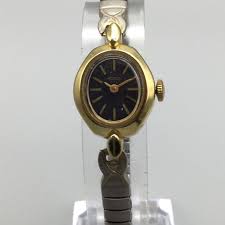 Vintage Acqua Timex Watch Women 17mm Gold Tone Black Stretch ...