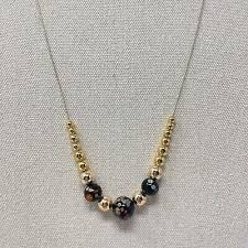 Murano Glass Millefiori Bead Necklace Long Black Gold-Tone ...