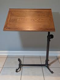 Antique Ornate Cast Iron Hospital Bedside Table, Adjustable Height, Wood.Casters | eBay