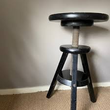 Jufhamvintage- 80s Wooden Swivel Stool- Vintage Studio Stool, Swivel Stool, Painter's Stool - Vintage Adjustable Wooden Stool - Etsy