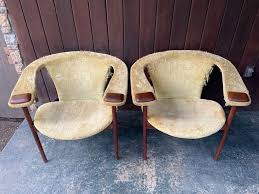 Adrian Pearsall Rare Walnut Lounge Armchairs Pair, Unrestored For Sale at 1stDibs
