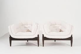 Set of Transitional Tripod Lounge Chairs in Wool, circa 1950s For Sale at 1stDibs