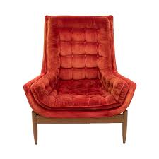 Mid-Century Tufted Chair and Ottoman in Red Velvet ...