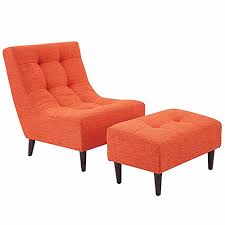 WOODSTER Noa Tufted Polyester Armless Chair with Ottoman (Orange) : Amazon.in: Home & Kitchen