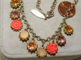 Coral color Rose Flower Rhinestone Charm Silver 16" Chain ...