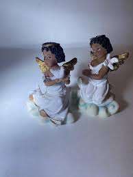 Two Black Girl Angels Figurines One Praying Other Holding Dove | eBay
