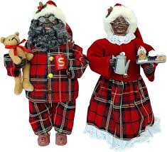 Amazon.com: Santa and Mrs. Claus in Plaid Pajamas African ...