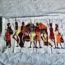 Vintage African Wax Batik Wall Art Fabric Hand Painted Large ...