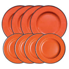 MCM Vintage Orange and Black Enamelware Tableware Plate Set ...