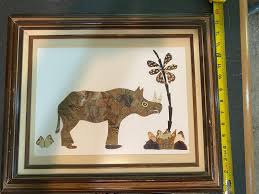 Butterfly Wing Art Rhinoceros Hand Made Framed Bangui ...