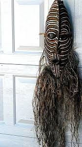 AFRICAN ANCIENT RITUAL WOOD CARVED MASK RELIEF WHITE&BROWN ...