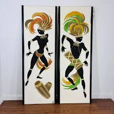 Vintage Mid Century Bongo Dancers Gravel Wall Art Large 36 ...