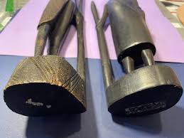 2 Vintage Ebony Hand Carved African Wood Statue Figurines w/Spears 12" & 15" in Good Preowned Condition as Pictured. | EstateSales.org