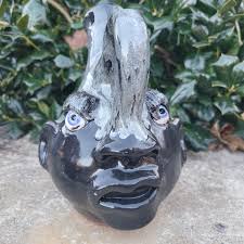 Handmade Clay Folk Art Pottery Black and Gray Glazed Face ...