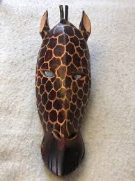 Hand Carved Wood GIRAFFE MASK African Safari Decor Made in ...
