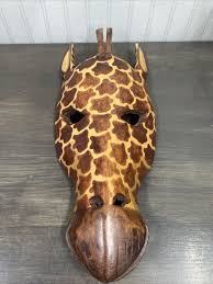 Vintage Giraffe Mask Made In Kenya Hand Carved Wood ...
