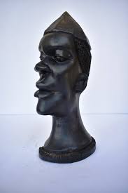 Antique African Trible Art Sculpture Bust Man Head Ebony ...