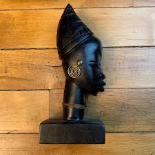 Sculpture, Hand Carved Ebony, African Woman's Head With ...