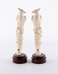 Lot - PAIR OF IVORY CARVED PARADISE FLYCATCHERS