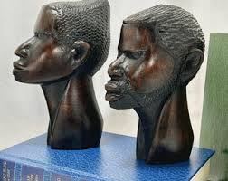 Vintage Hand Carved African Blackwood Nigerian Couple Busts ...