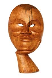 Wooden Hand Carved Smiling Man Statue Abstract Mask Stand ...