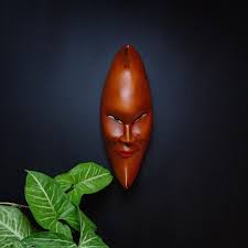 Albasia Wood Crescent Moon Mask: Brown Matte Tribal Wall Art ...