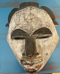 HEAVY Wood Carved & Painted Hanging Face Mask Wall Mount Art ...