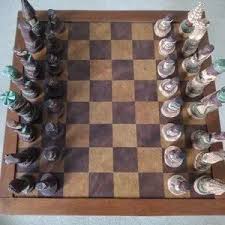 Games | Large Wood And Leather Vintage Chess Board With Hand ...