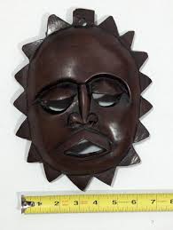 Vtg African Hand Carved Dark Walnut Art Sun Mask Wall Decor ...