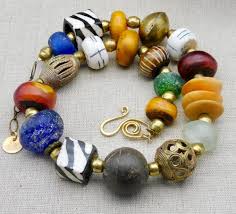 Buy African Bead Statement Necklace: Krobo Glass, Batik Bone, Copal, Brass Online in India - Etsy