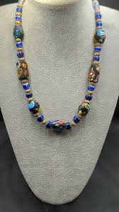 Vintage Venetian Inspired Millefirori And Chevron Beaded Necklace | eBay