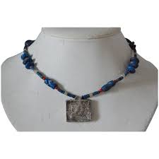 Artisan Lapis Lazuli Nepal Silver Reliquary Prayer Box Necklace. For Sale at Ruby Lane