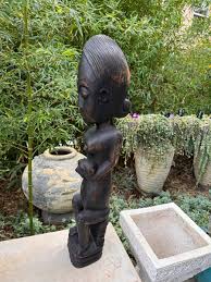 Africa Art Sculpture Large Tribal Baule Mother Baby Carved Wood Primitive Statue | eBay